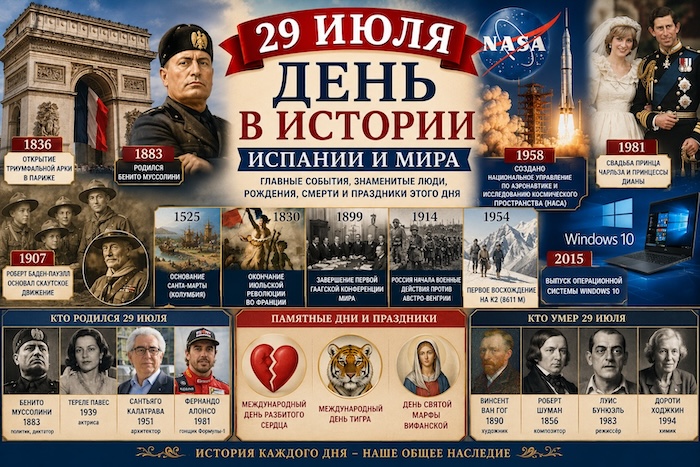 29 июля, что произошло в Испании и в мире