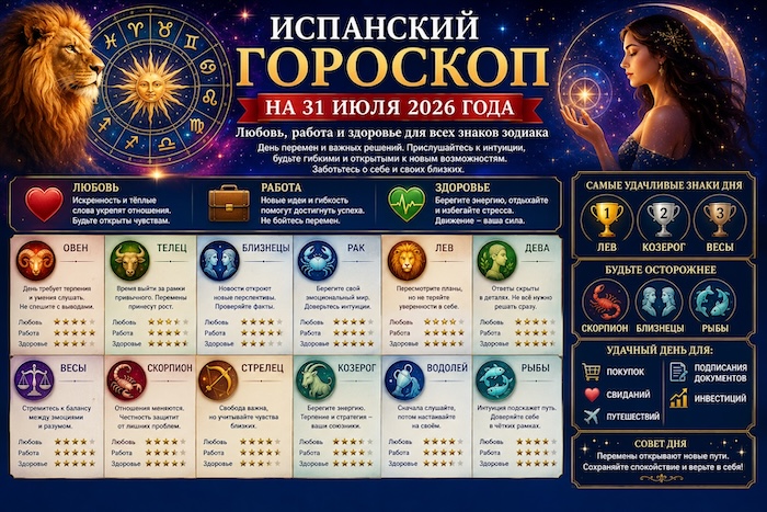 Испанский гороскоп на 31 июля 2026 года