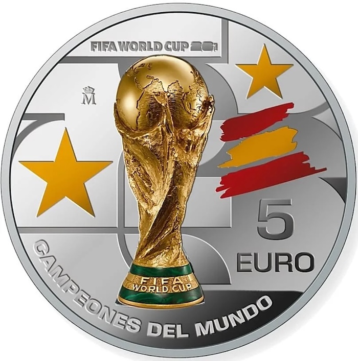 Серебряная памятная монета 5 евро - Чемпионы мира по футболу FIFA 2026 - Испания