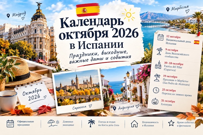 Календарь в Испании на октябрь 2026 года